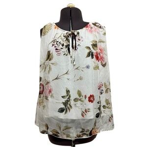 Belle France Silk Blend Double Layer Sleeveless Floral Tank Size S